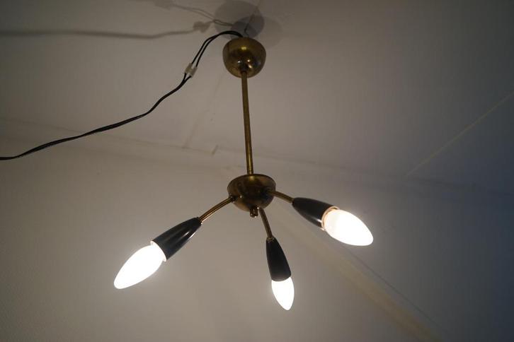 vintage hanglamp sputnik rockabilly drie lichtpunt messing, Huis en Inrichting, Lampen | Hanglampen, Gebruikt, Minder dan 50 cm