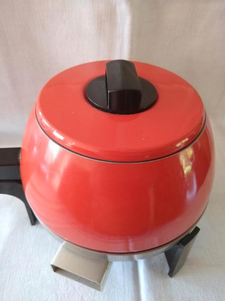 Vintage Oranje Fondueset met vorkjes, Witgoed en Apparatuur, Fonduesets, Gebruikt, Fondueset, Elektrisch, Ophalen of Verzenden