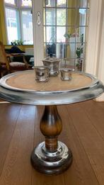 Jaren 50 artdeco tafeltje chrome en hout luciferhouder asbak, Huis en Inrichting, Tafels | Salontafels, Gebruikt, 50 tot 100 cm