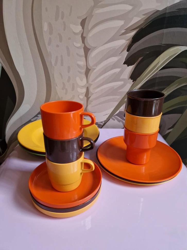 Vintage Mepal Servies Set, Huis en Inrichting, Keuken | Servies, Gebruikt, Kop(pen) en/of Schotel(s), Effen, Overige materialen