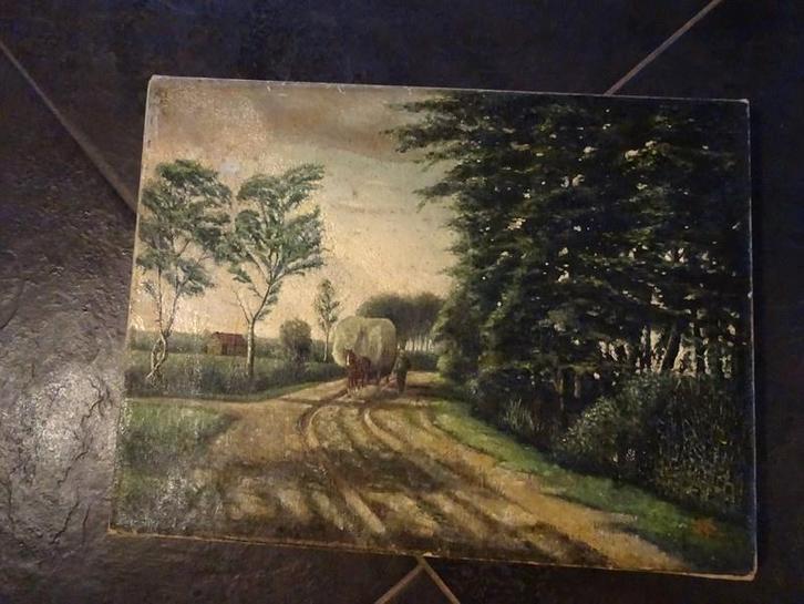 Oud schilderij boerenlandschap, Antiek en Kunst, Kunst | Schilderijen | Klassiek, Ophalen