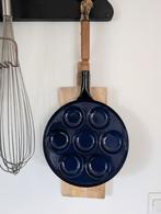 Vintage Blauwe Emaille Poffertjespan met houten steel, Ophalen of Verzenden