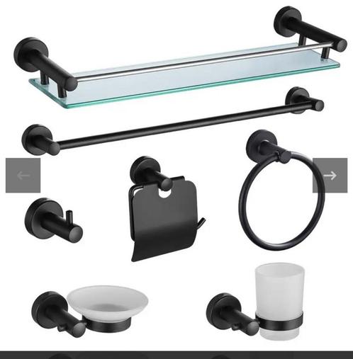 Badkamerset 7- delig zwart, Huis en Inrichting, Badkamer | Badtextiel en Accessoires, Nieuw, Overige typen, Zwart, Ophalen of Verzenden