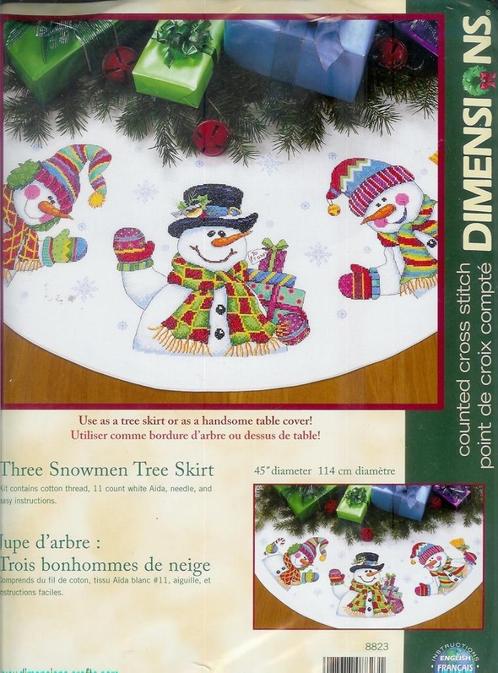Cado koopje dimensions borduurpakket 3 snowmen tree skirt, Hobby en Vrije tijd, Borduren en Borduurmachines, Nieuw, Borduurpakket