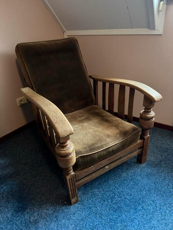 Vintage Rookstoel met verstelbare leuning, Huis en Inrichting, Fauteuils, Gebruikt, Hout, Ophalen