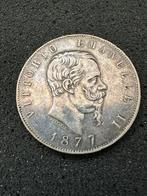 Zilveren munt 1877 Italie 5 Lire, Ophalen of Verzenden, Italië, Zilver
