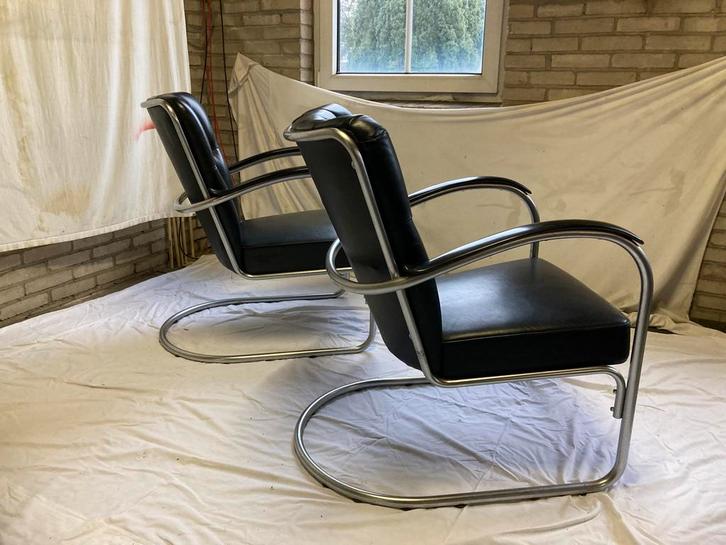 2 Mat Chroom Gispen 412  Leren Fauteuils Dutch Originals, Huis en Inrichting, Fauteuils, Zo goed als nieuw, Leer, Metaal, 50 tot 75 cm
