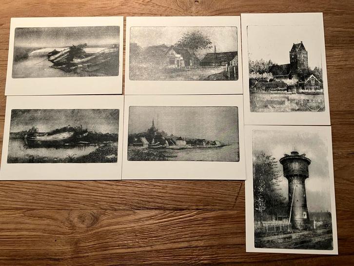 5 Ansichtkaarten - Etsen Douwe de Vries, Verzamelen, Ansichtkaarten | Nederland, Friesland, 1980 tot heden, Ophalen of Verzenden