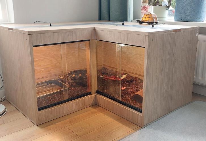 Terrarium hoekvorm, Dieren en Toebehoren, Reptielen en Amfibieën | Toebehoren, Zo goed als nieuw, Terrarium of Paludarium, Ophalen