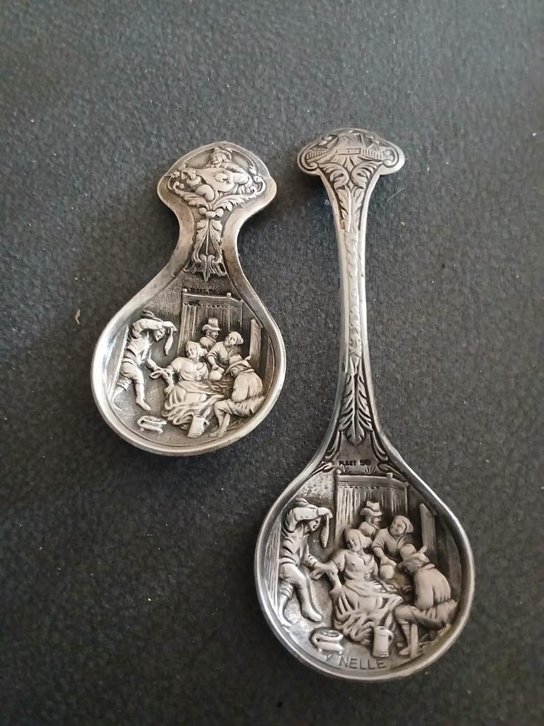 Verzilverde thee duim en suikerschep., Ophalen of Verzenden