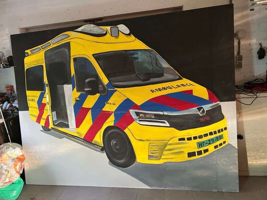 Ambulance Schilderij - Uniek - 195 x 260, Antiek en Kunst, Kunst | Overige Kunst, Ophalen