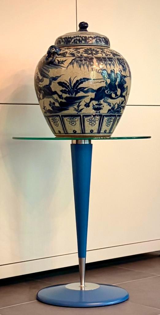 Metaform Bijzettafel., Huis en Inrichting, Tafels | Bijzettafels, Zo goed als nieuw, Rond, 45 tot 60 cm, Minder dan 55 cm, Glas
