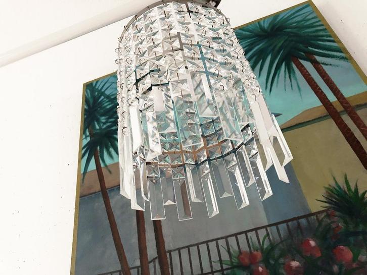 Mooie glazen plafond lampen (zes stuks beschikbaar), Huis en Inrichting, Lampen | Plafondlampen, Gebruikt, Glas, Metaal, Ophalen of Verzenden