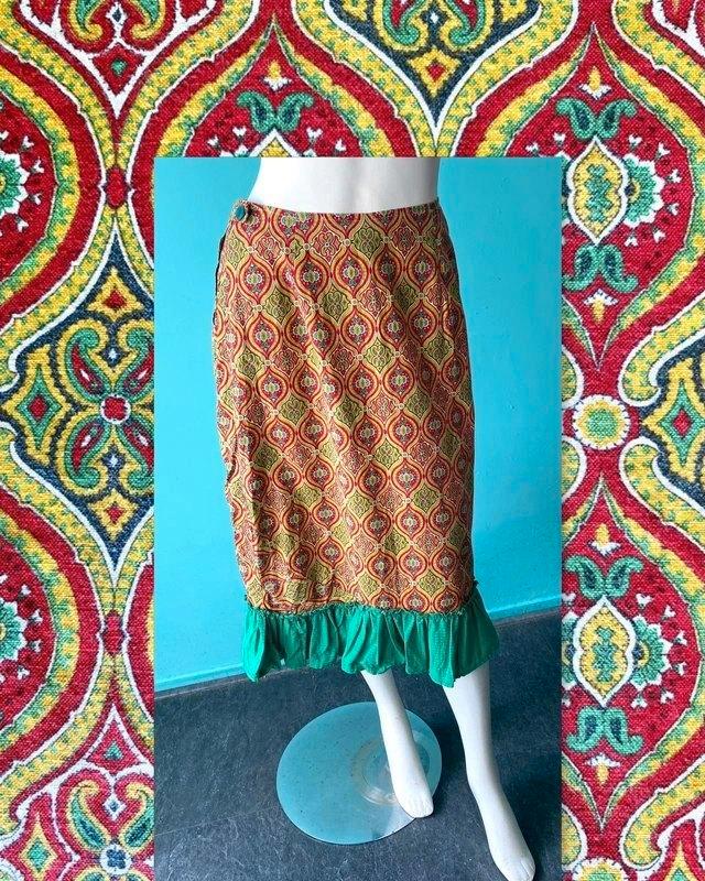 Vintage jaren 70 batik rok maat 36, Kleding | Dames, Rokken, Gedragen, Maat 36 (S), Bruin, Knielengte, Verzenden