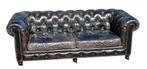 Industriële Chesterfield bank vintage zwart leer + BEZORGING, Gebruikt, Chesterfield, Driepersoons, Ophalen of Verzenden