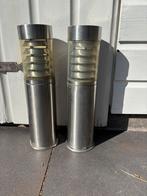 Twee identieke rvs tuinlampen, 80cm hoog, 10 cm doorsnee, Ophalen of Verzenden, Zo goed als nieuw, Rvs, Minder dan 50 watt