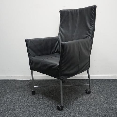 1x  Montis Chaplin Stoelen | Zwart leer | RVS | Verrijdbaar, Huis en Inrichting, Stoelen, Gebruikt, Vijf, Zes of meer stoelen