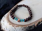 armband houten kralen turquoise gipsy bead, Ophalen of Verzenden, Nieuw, Overige materialen, Met bedels of kralen