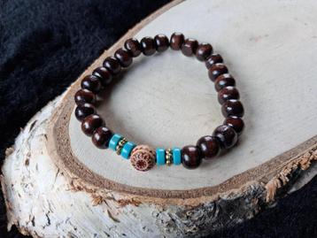 armband houten kralen turquoise gipsy bead beschikbaar voor biedingen