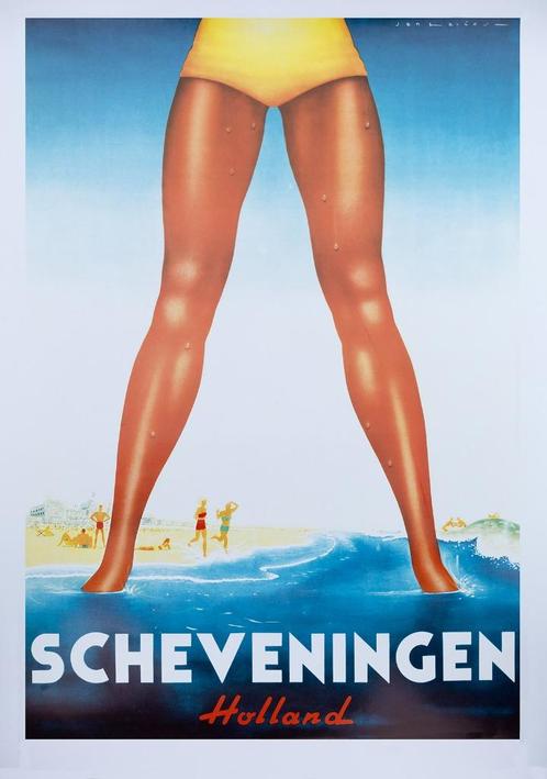 Grote vintage poster Scheveningen 70x100cm!, Verzamelen, Posters, Gebruikt, Overige onderwerpen, Rechthoekig Staand, Ophalen of Verzenden