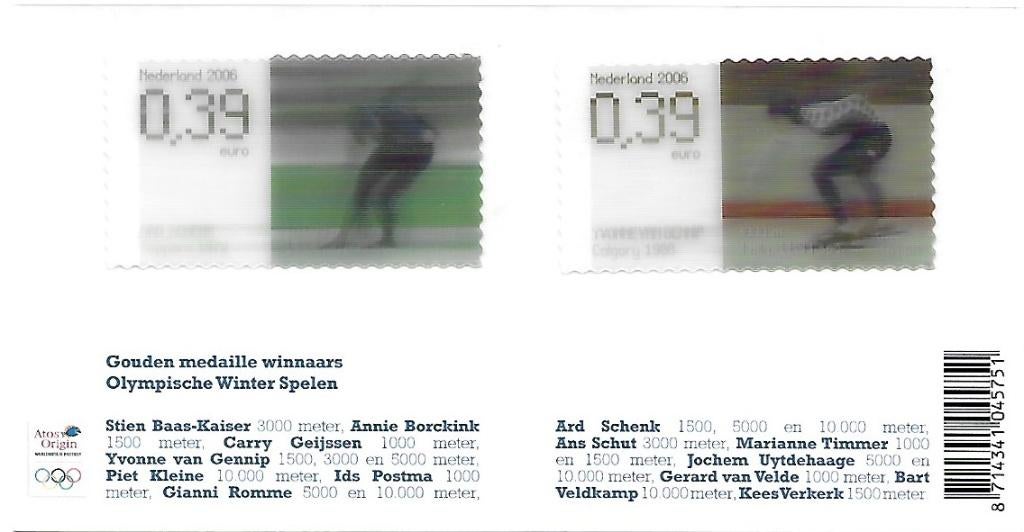 3D zegels Schaatsen Olympische spelen, Ard Schenk, Postzegels en Munten, Postzegels | Nederland, Ophalen of Verzenden, Na 1940