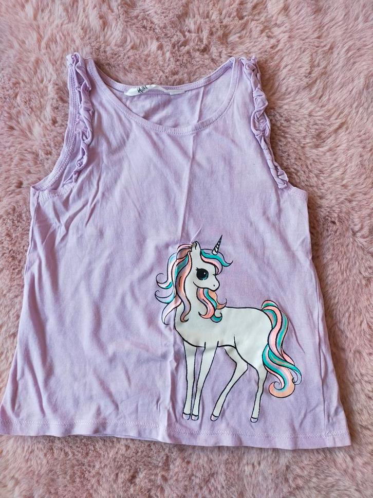 Zgan! Lief lila singlet met eenhoorn van H&M! Mt.110/116, Kinderen en Baby's, Kinderkleding | Maat 110, Zo goed als nieuw, Meisje