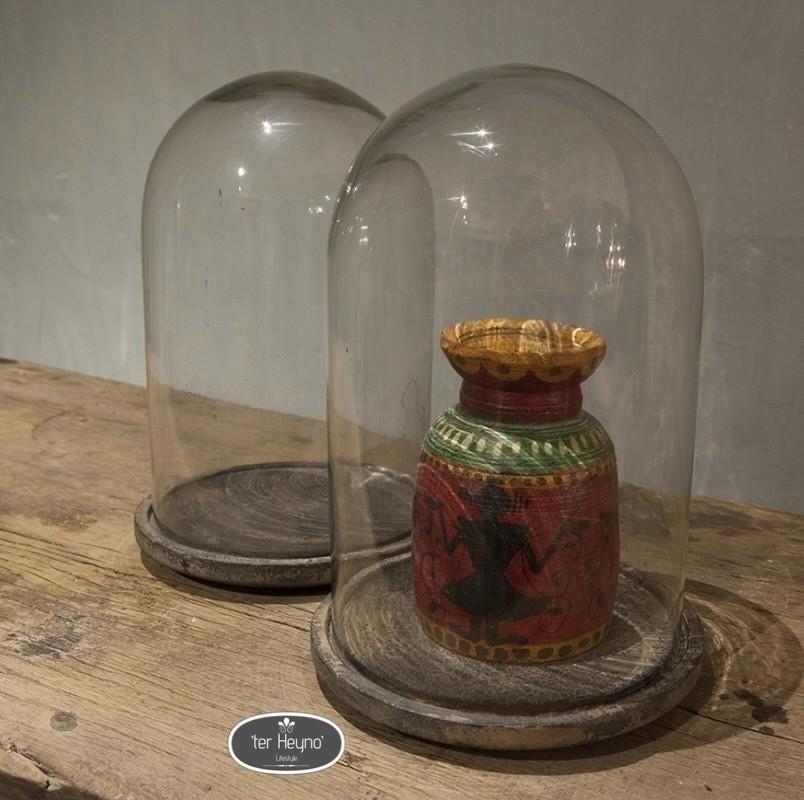 Glazen stolp plateau Large glas houten stoer sober landelijk, Verzenden, Nieuw