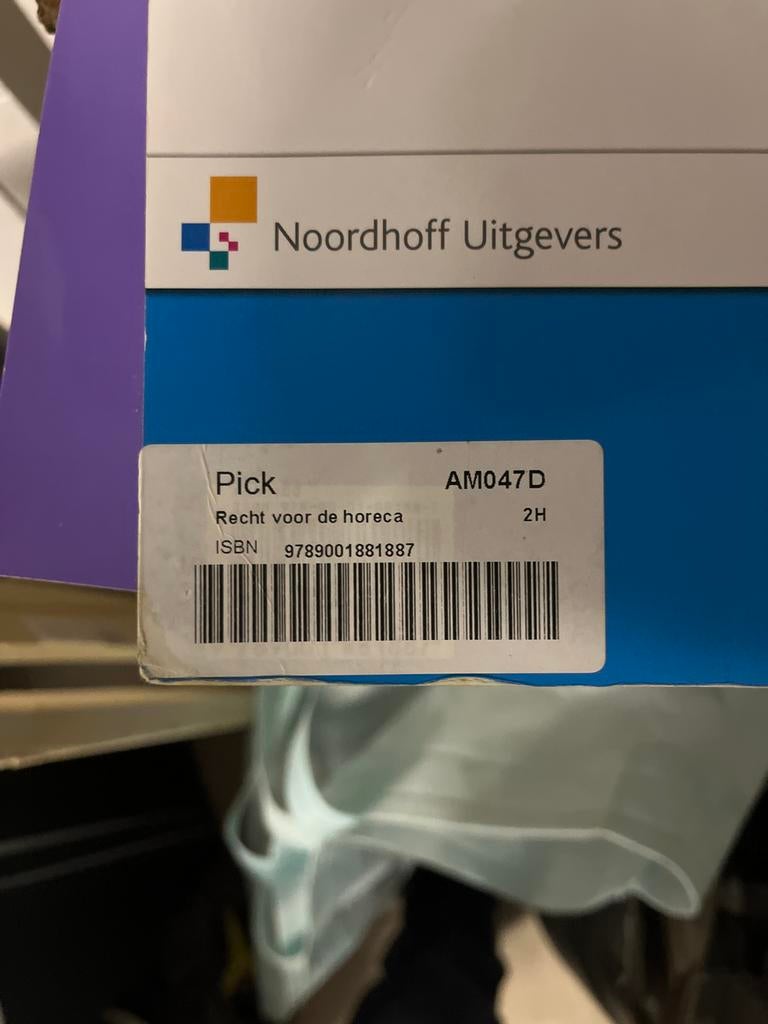 Recht voor de horeca - Noordhoff Uitgevers, Ophalen of Verzenden, Gamma, Zo goed als nieuw, MBO