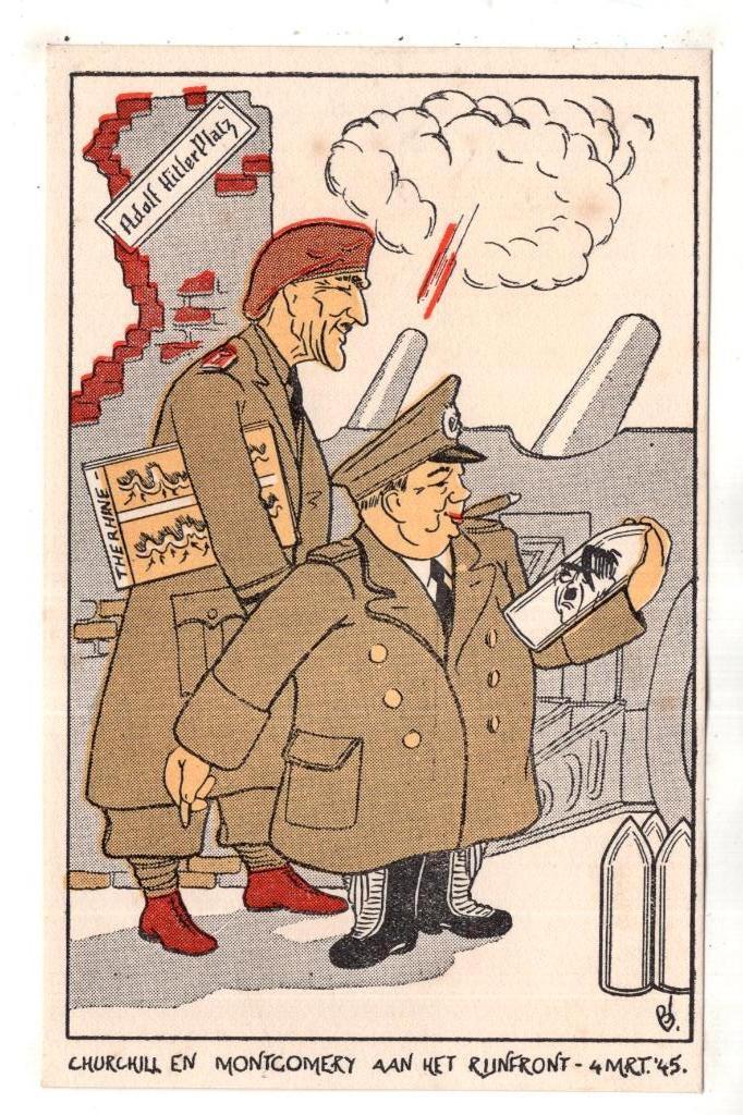 Montgomery   & Churchill  Spotprent  2e Wereldoorlog 1945, Verzamelen, Ansichtkaarten | Themakaarten, Verzenden, 1920 tot 1940