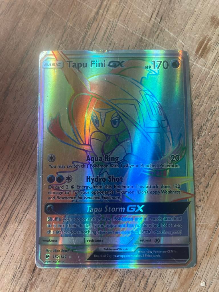 Tapu Fini GX regenboog holo uit 2017, Ophalen of Verzenden, Gebruikt, Losse kaart, Foil