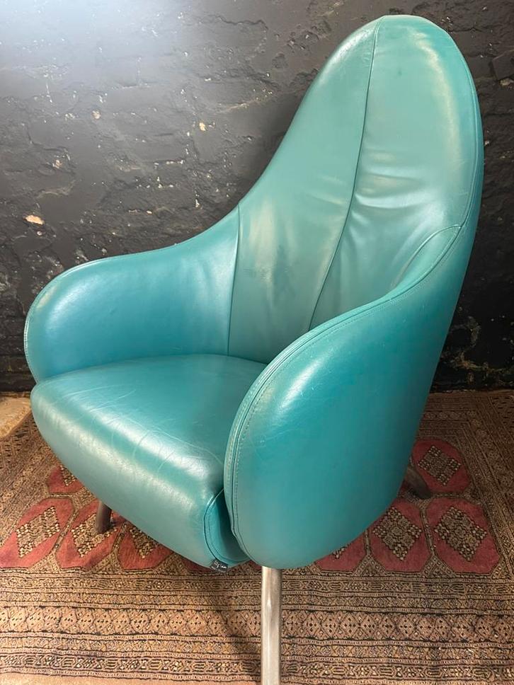 Vintage 90’s fauteuil stoel Dutch design blauw 2 stuks, Huis en Inrichting, Fauteuils, Gebruikt, Leer, 50 tot 75 cm, 75 tot 100 cm