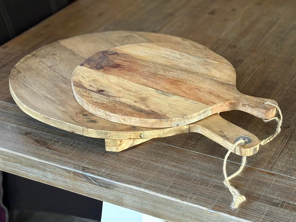 Borrelplanken mangohout, Ophalen, Zo goed als nieuw, Rond, Hout