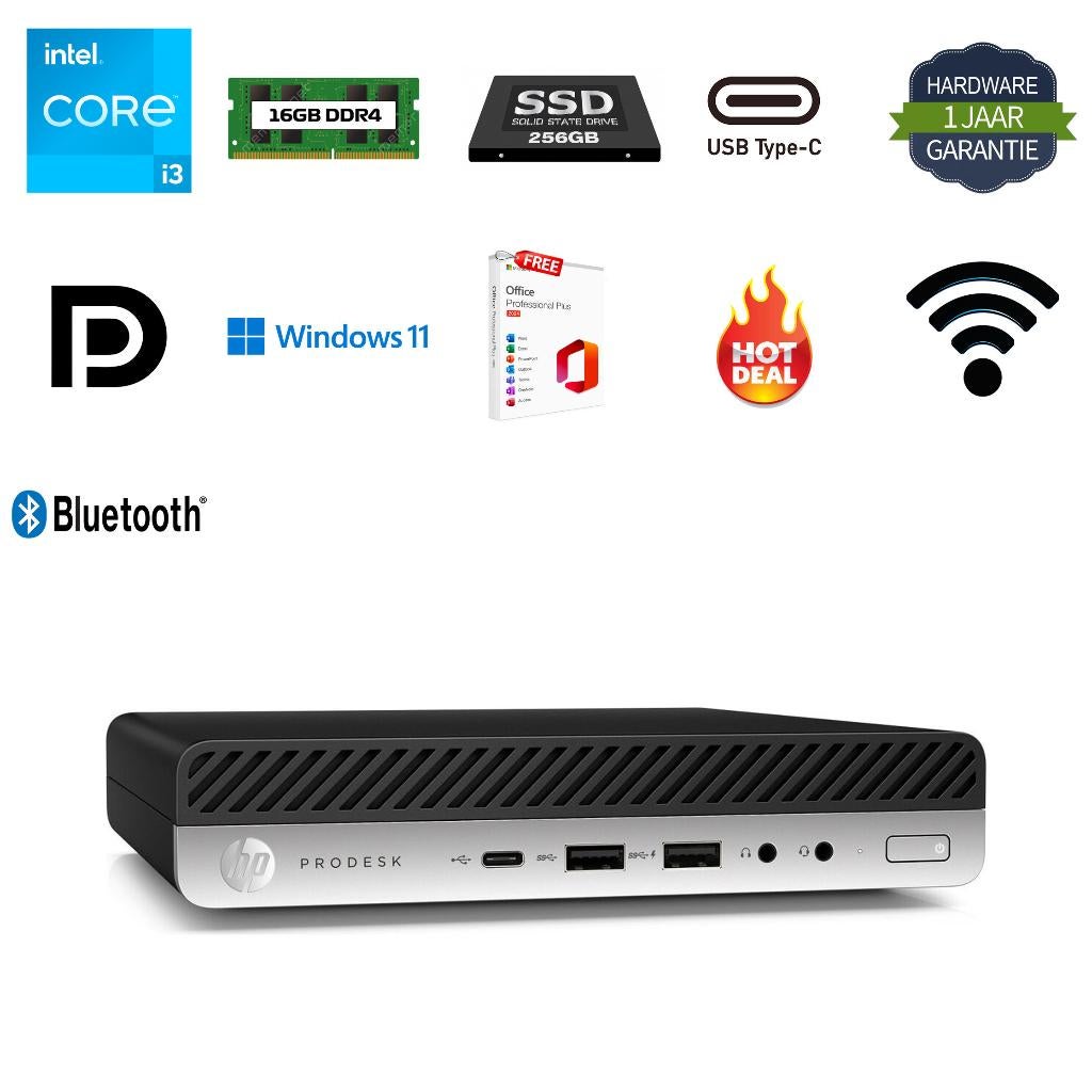 HP Elitedesk 800 G5 i3-9300 4.3GHZ 16GB 256GB SSD Office 24, HP Elitedesk, HP, ., Ophalen of Verzenden