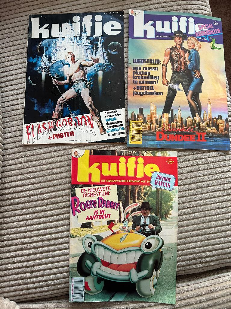 Stripbladen kuifje jaren 80 croc dundee, roger rabbit, flash, Meerdere stripboeken, Hergé, Ophalen, Gelezen
