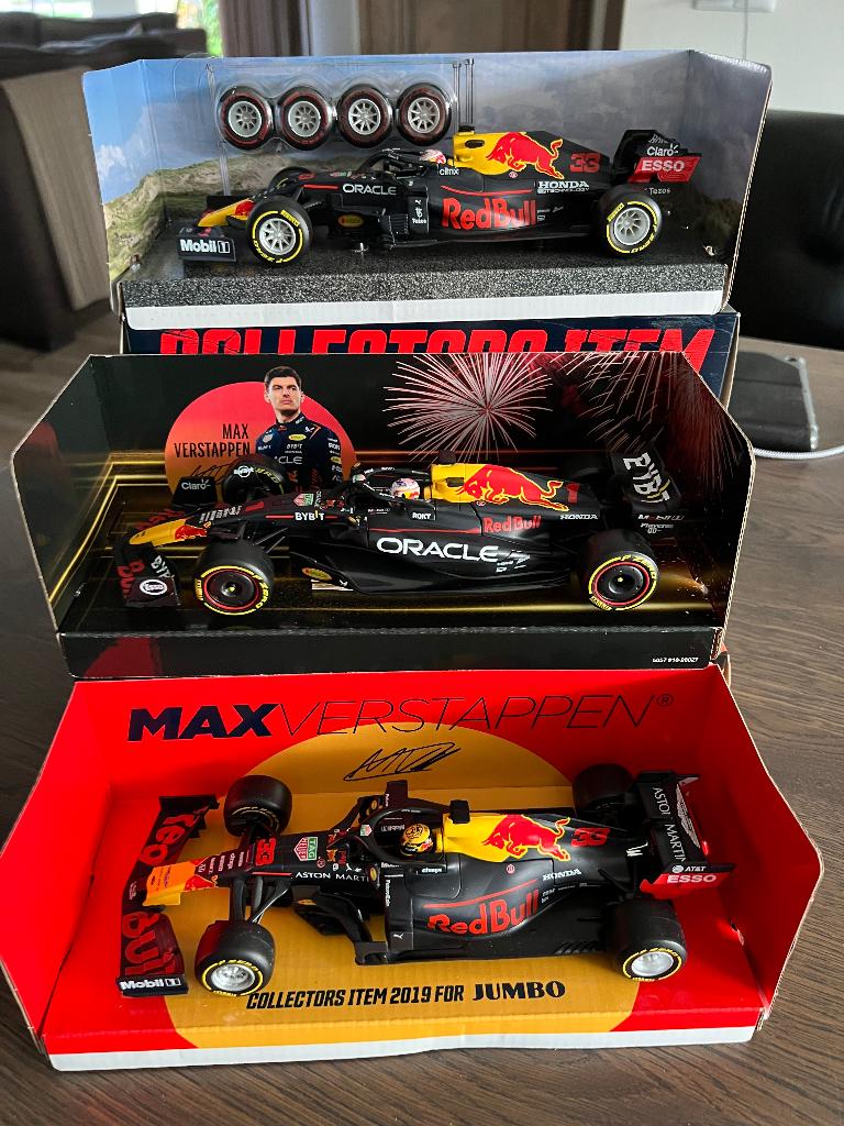 3 x Max Verstappen F1 auto's Jumbo Modelauto's 1:24, Ophalen of Verzenden, Nieuw, Auto, Bburago