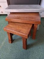 Vintage Eiken Mini set (3 bijzettafeltjes) jaren 80, Ophalen, Minder dan 45 cm, Gebruikt, Jaren 80