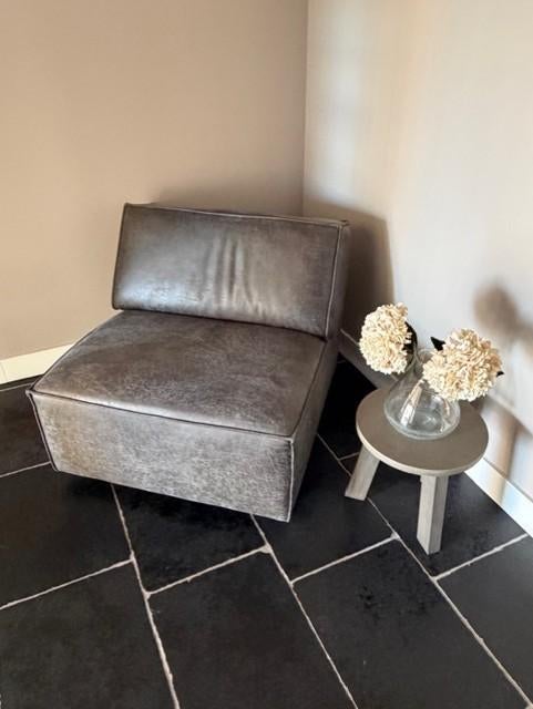 Grijze fauteuil (Baricci - Pronto), Ophalen, Zo goed als nieuw, 75 tot 100 cm, Leer