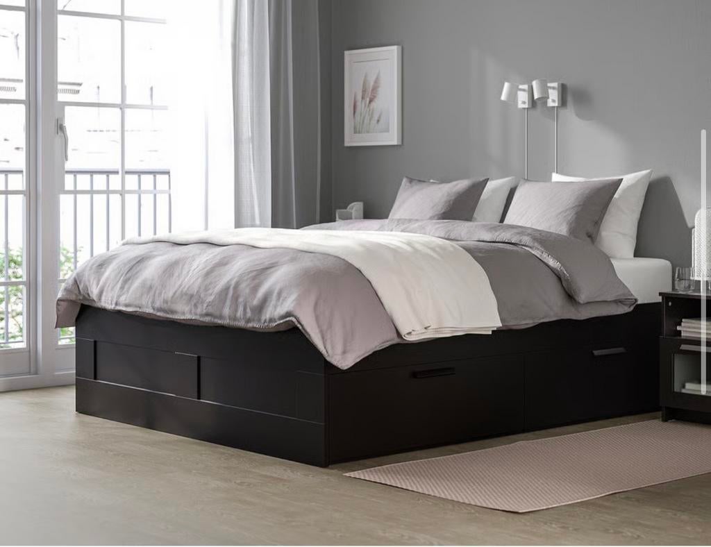Ikea twijfelaar bed zwart met opberglades, Huis en Inrichting, Slaapkamer | Bedden, Gebruikt, Twijfelaar, 140 cm, 200 cm, Hout