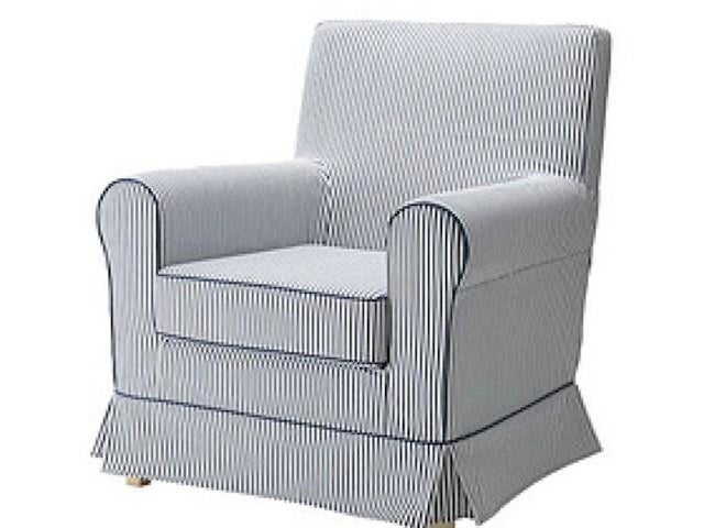 Ektorp Jennylund stoel Ikea, met Simris hoes blauw wit, Huis en Inrichting, Ophalen, Overige materialen, Gebruikt, Minder dan 75 cm