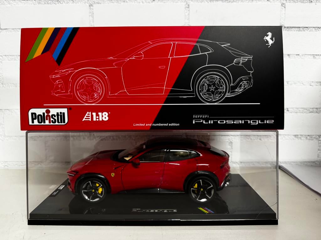 Polistil 1:18 Ferrari Purosangue gelimiteerd met vitrine, Ophalen of Verzenden, Zo goed als nieuw, Overige merken