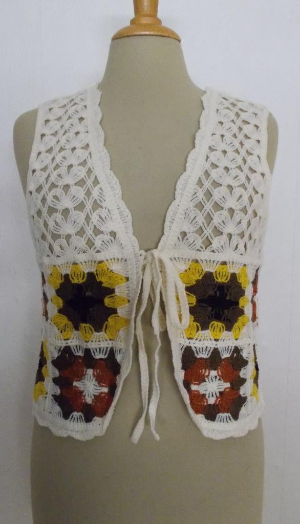Crochet/haakwerk vintage gilet/hesje/top! M, Kleding | Dames, Maat 38/40 (M), Verzenden, Beige, Zo goed als nieuw