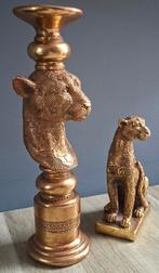 2 panter beelden met een antiek goudkleurige uitstraling, Overige materialen, 25 tot 50 cm, Ophalen of Verzenden, Zo goed als nieuw