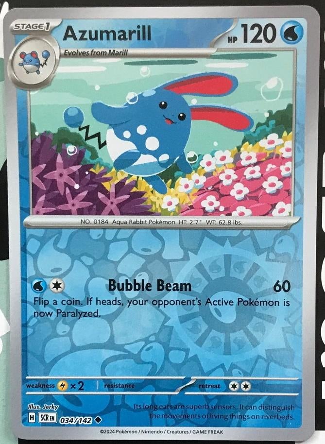 Pokemon - Azumarill (SCR 034) - Reverse holo.., Ophalen of Verzenden, Nieuw, Losse kaart, Foil