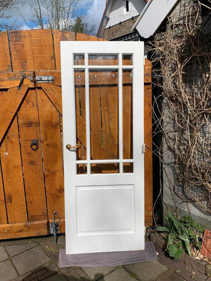 Paneeldeur met geslepen glas binnendeur jaren 30, Doe-het-zelf en Verbouw, Deuren en Horren, Zo goed als nieuw, Binnendeur, 200 tot 215 cm