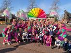 Grote roze/groene loopgroep met (trek)kar, Ophalen, Zo goed als nieuw, Carnaval, Kleding