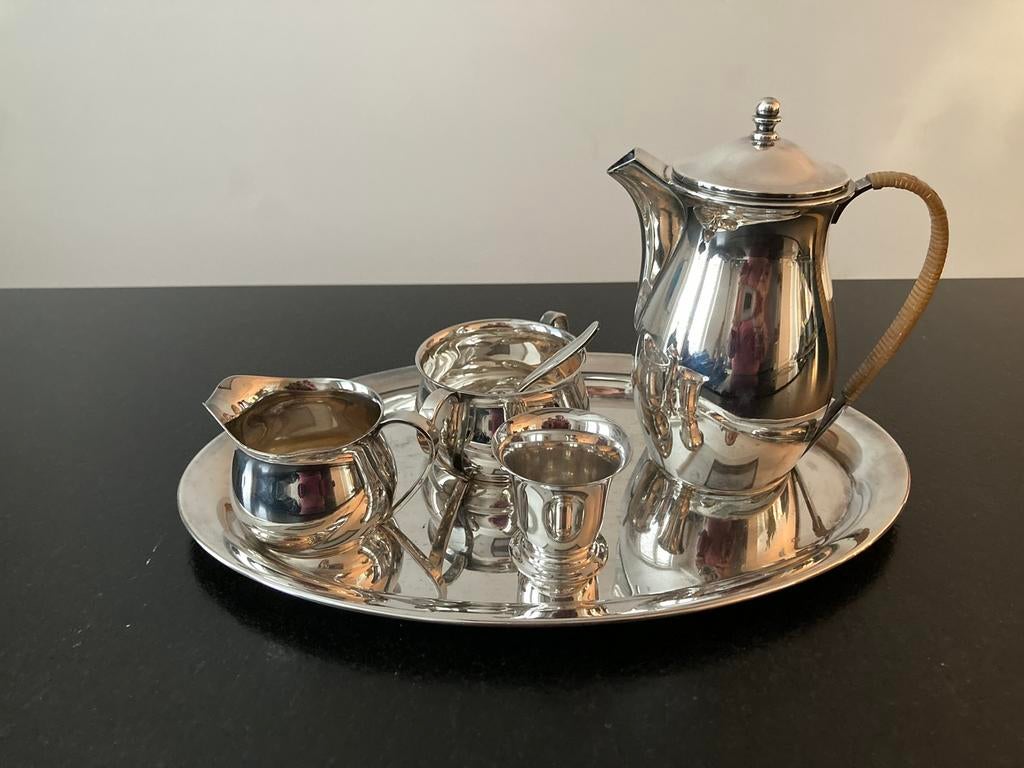 Tinnen koffie servies setje met dienblad, Antiek en Kunst, Antiek | Tin, Ophalen