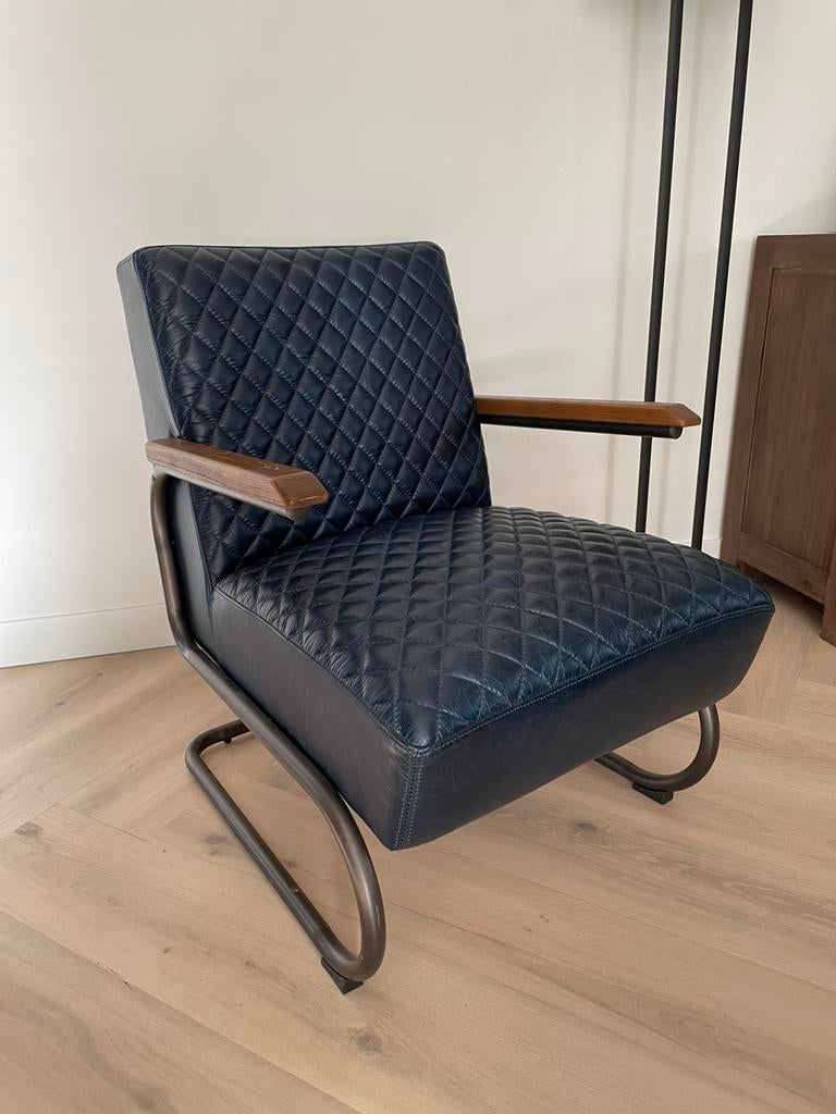Zgan donkerblauwe fauteuil, Ophalen, Zo goed als nieuw, 75 tot 100 cm, 50 tot 75 cm