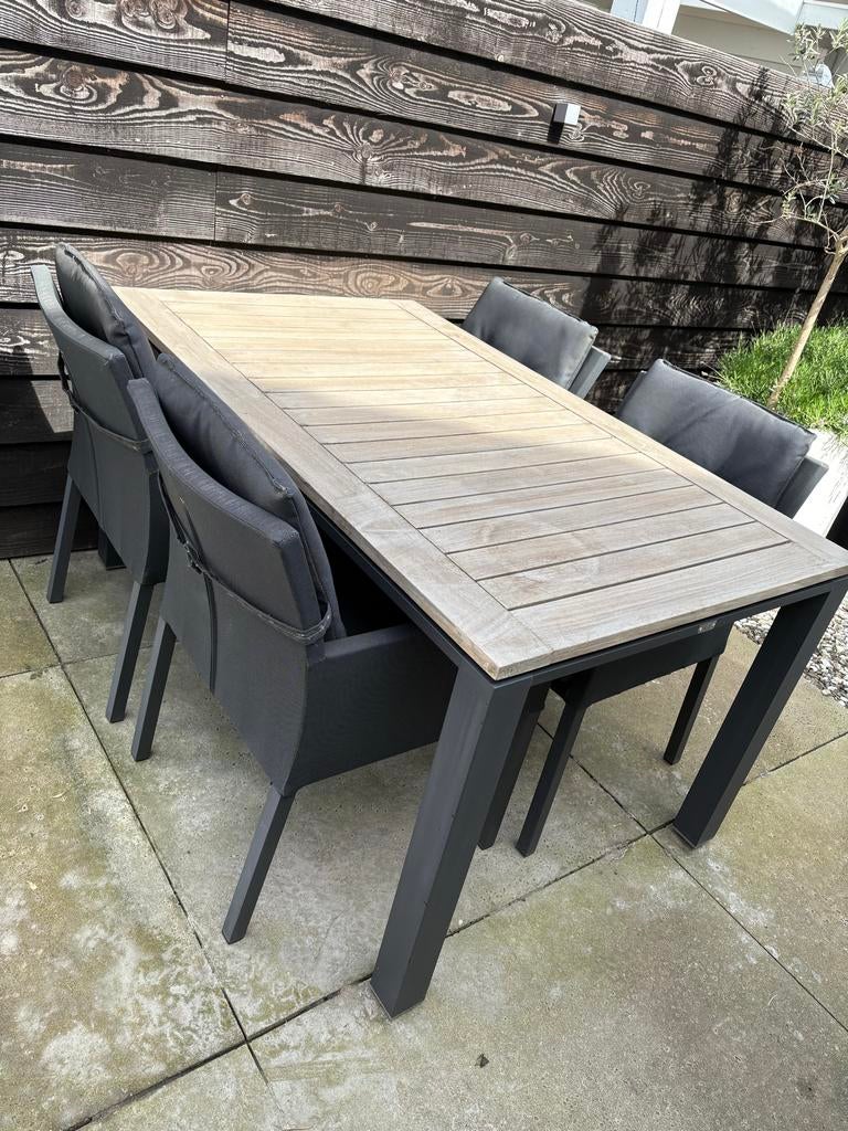 Life Tuinset met tafel en 4 stoelen inclusief kussens, Tuin en Terras, Tuinsets en Loungesets, Ophalen, 4 zitplaatsen, Gebruikt