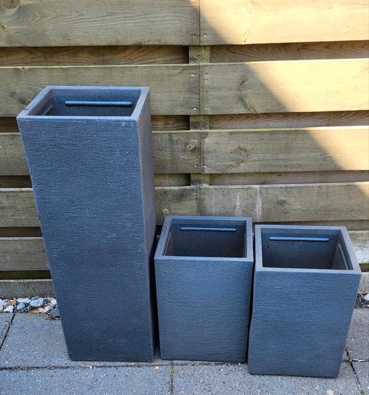 3 kunststof buiten bloempotten antraciet, diverse hoogtes, Tuin en Terras, Bloembakken en Plantenbakken, Gebruikt, Kunststof, Balkon