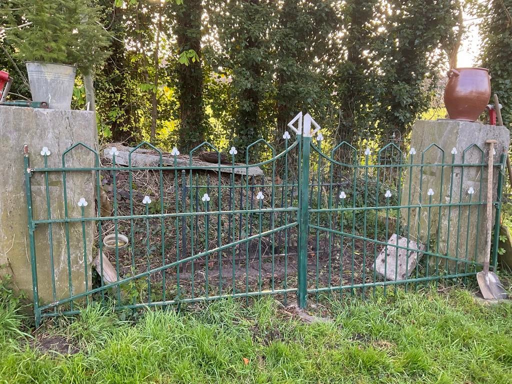 Oude poort - Groen metalen hekwerk, Ophalen, Met poort, Gebruikt, Tuinhek